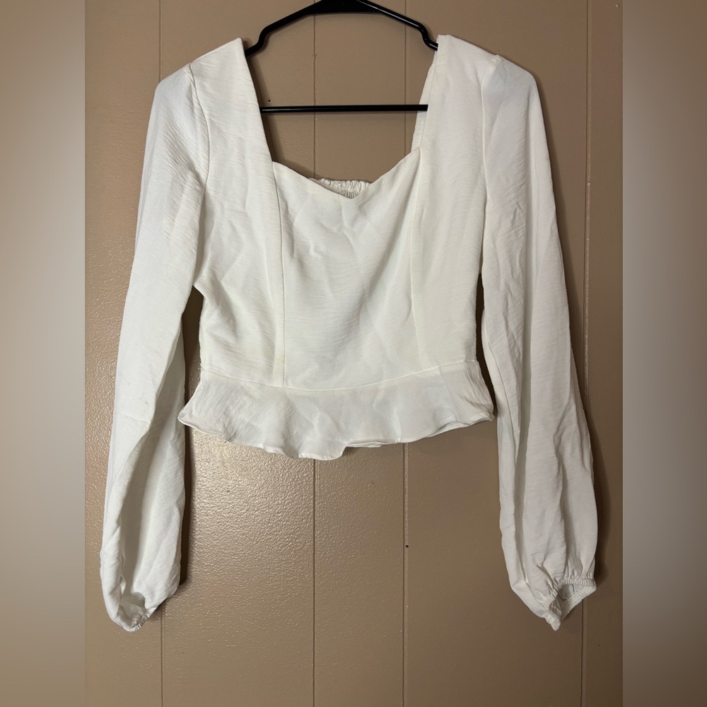 Altar'd State White Ruffle Crop Top Long Sleeve Small
